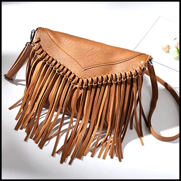 Leather Hippie Bag, Fringe Hippie Purse, Boho Crossbody  Vintage Fringe Hobo Bag Vegan Leather Tassel Hippie Crossbody Shoulder Purse